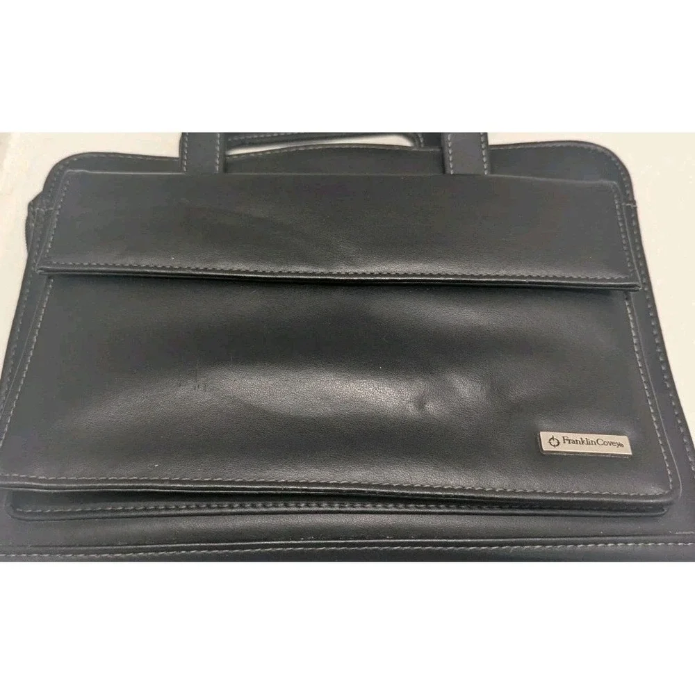 Franklin Covey Planner Binder w/Handle Vintage 7 Ring Black‎ Leather Zip Around